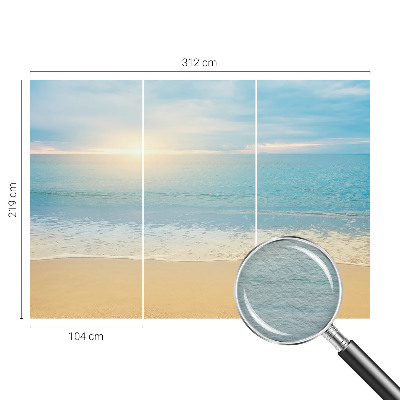 Large wall mural featuring a sunrise scene