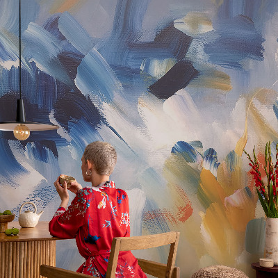 Modern wall mural for bedroom in a colorful strokes design