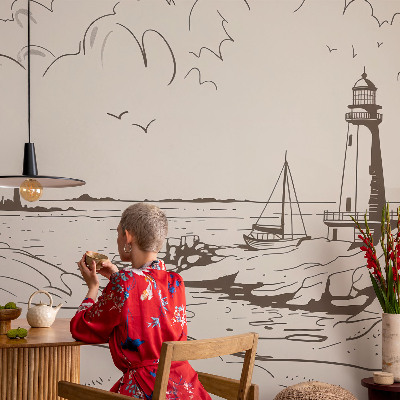 Modern wall mural for living room featuring a coastal landscape design