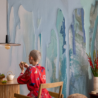 Decorative wall mural for living room with the Blue Cascades design