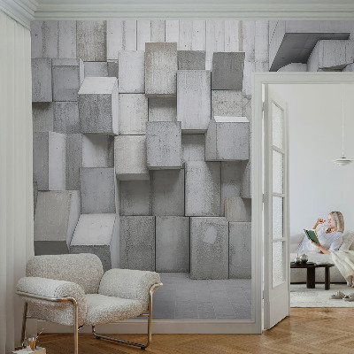 Wall mural for living room with a concrete blocks design