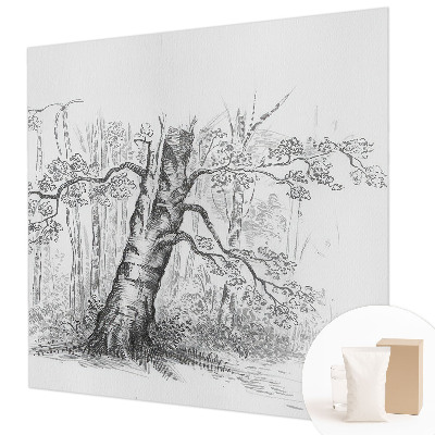 Wallpaper mural for living room with a forest tree motif