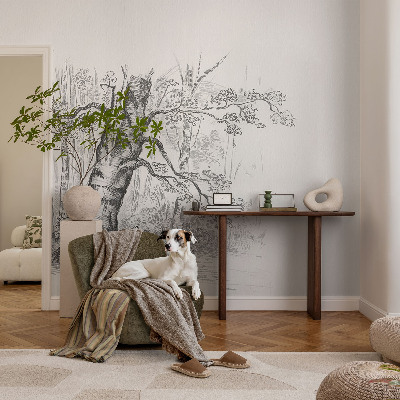 Wallpaper mural for living room with a forest tree motif