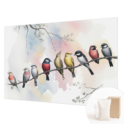 Large wall mural featuring birds on a branch