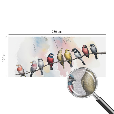 Large wall mural featuring birds on a branch