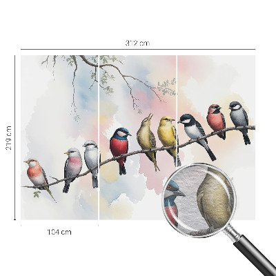 Large wall mural featuring birds on a branch