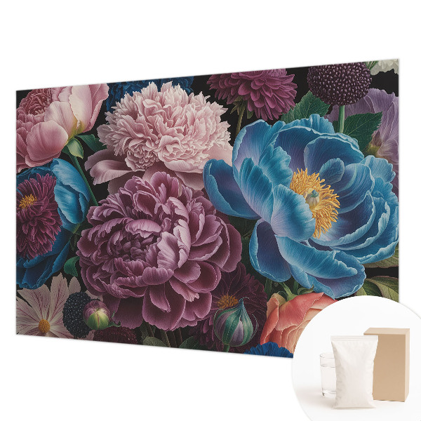 Large wallpaper mural with colorful flowers