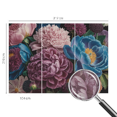 Large wallpaper mural with colorful flowers
