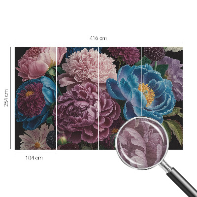 Large wallpaper mural with colorful flowers