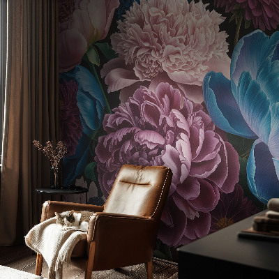 Large wallpaper mural with colorful flowers