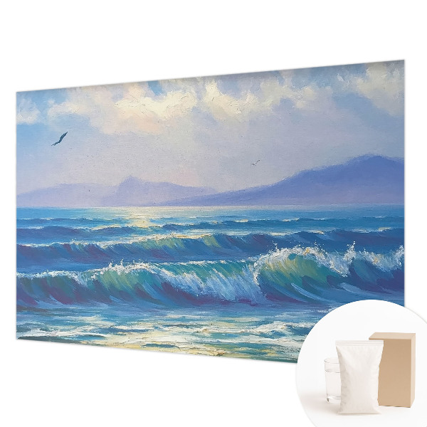 Modern wall mural for living room with a sea waves design