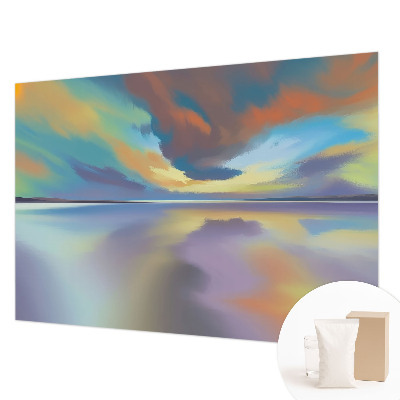 Modern wall mural for bedroom with a rainbow sunset design