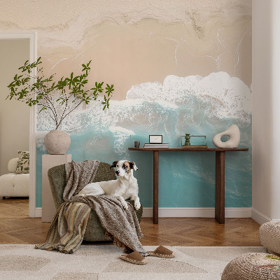 High quality wall mural wallpaper featuring a roaring waves design