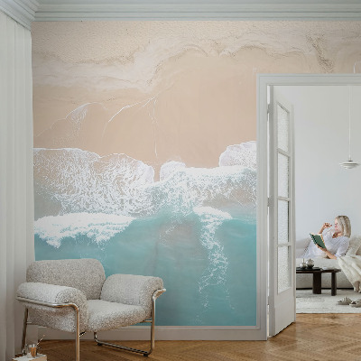 High quality wall mural wallpaper featuring a roaring waves design