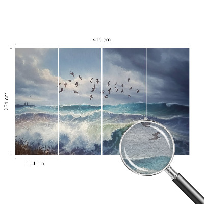 Decorative wall mural for living room with a sea waves design