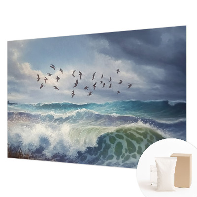 Decorative wall mural for living room with a sea waves design