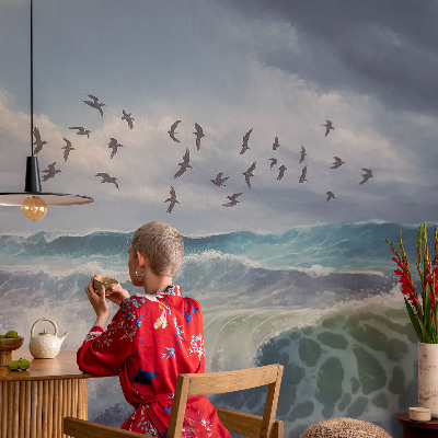 Decorative wall mural for living room with a sea waves design