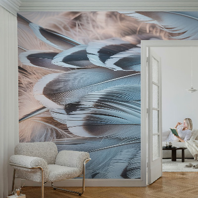 Wallpaper mural with a blue feather pattern