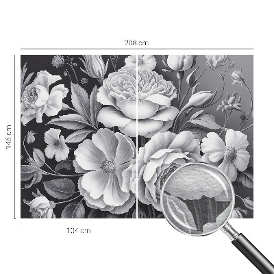 Wall mural for bedroom with gray floral pattern