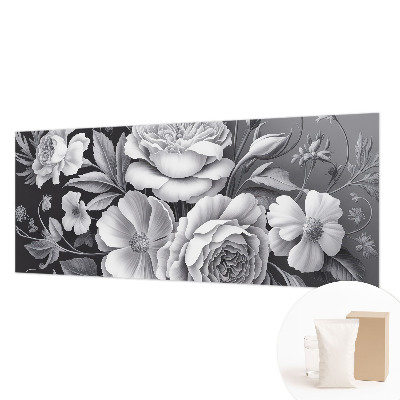 Wall mural for bedroom with gray floral pattern