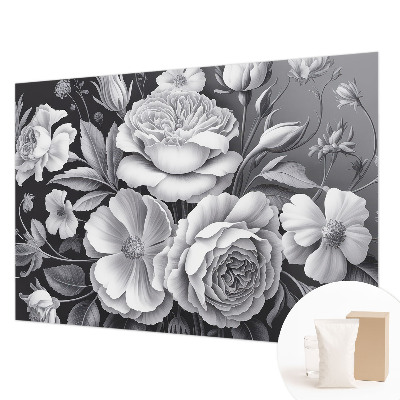 Wall mural for bedroom with gray floral pattern
