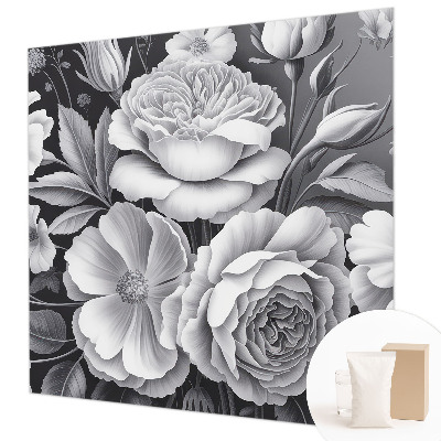 Wall mural for bedroom with gray floral pattern