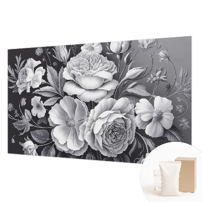 Wall mural for bedroom with gray floral pattern