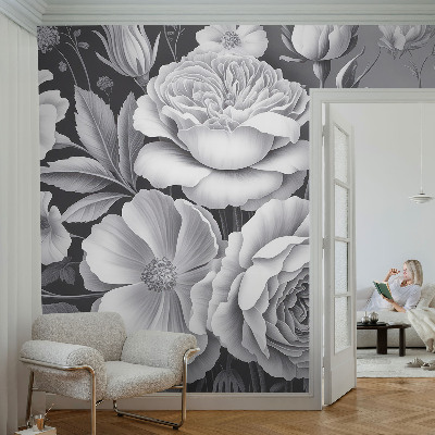 Wall mural for bedroom Gray flowers