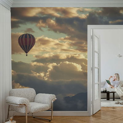 Wall mural for living room with a balloon drifting among the clouds