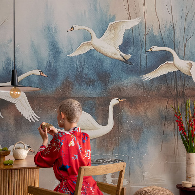 Large wall mural wallpaper with a birds-in-flight design