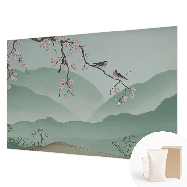 Modern wall mural for living room with a Japanese serenade design
