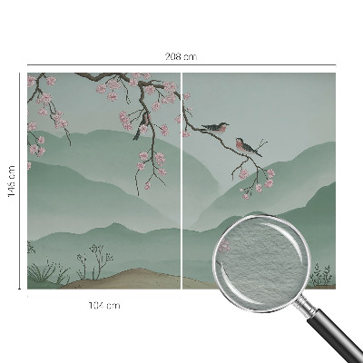 Modern wall mural for living room with a Japanese serenade design