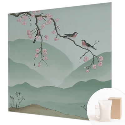 Modern wall mural for living room with a Japanese serenade design