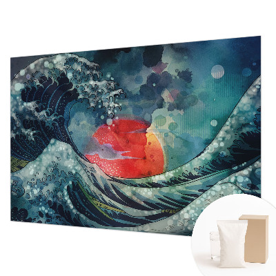 Decorative wall mural for living room with an oceanic eastern theme