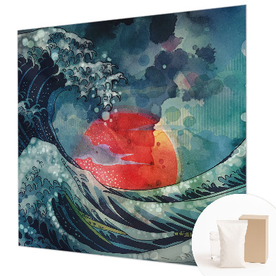 Decorative wall mural for living room with an oceanic eastern theme
