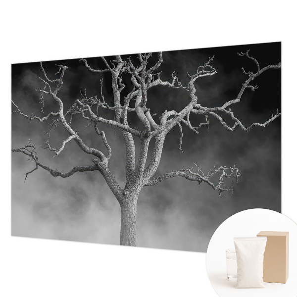 Non-woven wall mural with a misty tree design