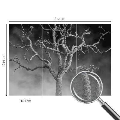 Non-woven wall mural with a misty tree design