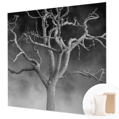 Non-woven wall mural with a misty tree design