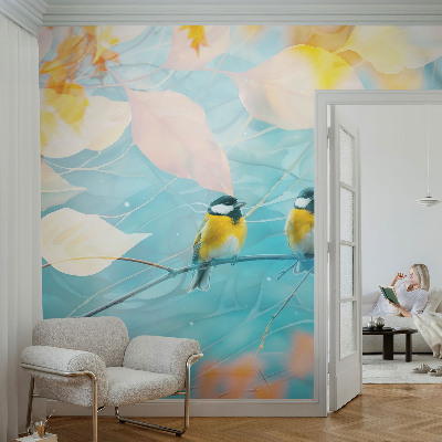 Photo wallpaper with a spring birds motif
