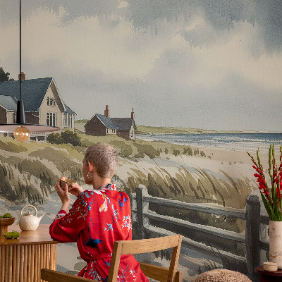 Wall mural for living room with a beach dunes motif