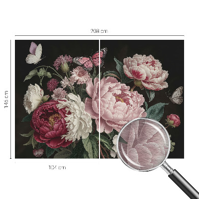 Large wallpaper mural with peonies and butterflies