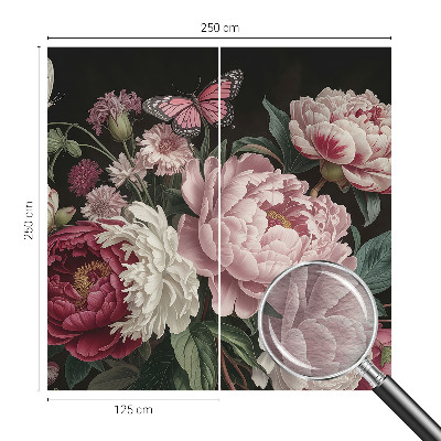 Large wallpaper mural with peonies and butterflies