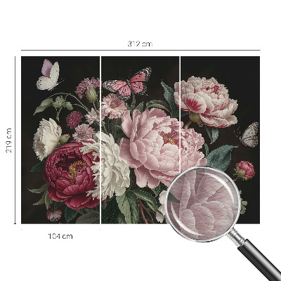Large wallpaper mural with peonies and butterflies