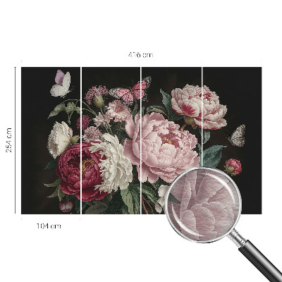 Large wallpaper mural with peonies and butterflies