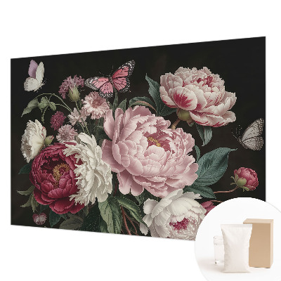 Large wallpaper mural with peonies and butterflies