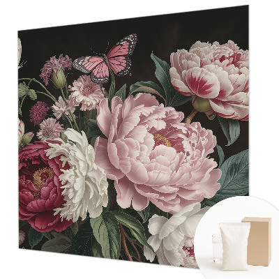 Large wallpaper mural with peonies and butterflies
