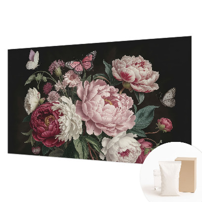 Large wallpaper mural with peonies and butterflies