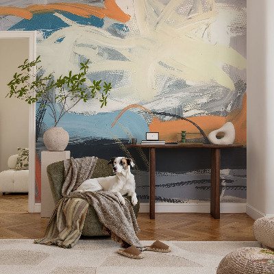 Non-woven wall mural with a colorful abstract design
