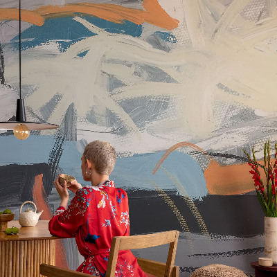 Non-woven wall mural with a colorful abstract design