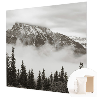 Wall mural for living room with a mountain landscape design